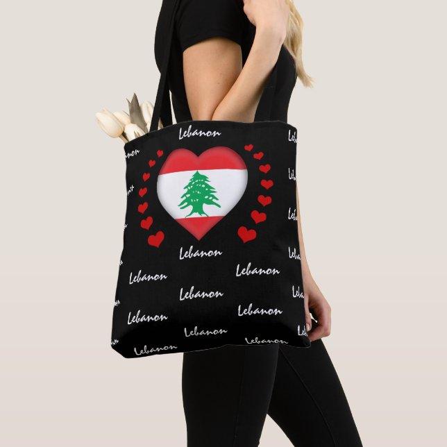 Lebanon Flag & Heart, Lebanese Flag fashion /sport Tote Bag (Close Up)