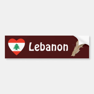 Lebanon Flag Heart + Map Bumper Sticker