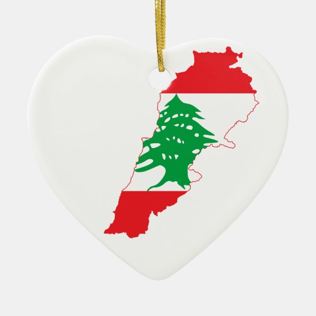 Lebanon Flag Map Ceramic Tree Decoration (Front)