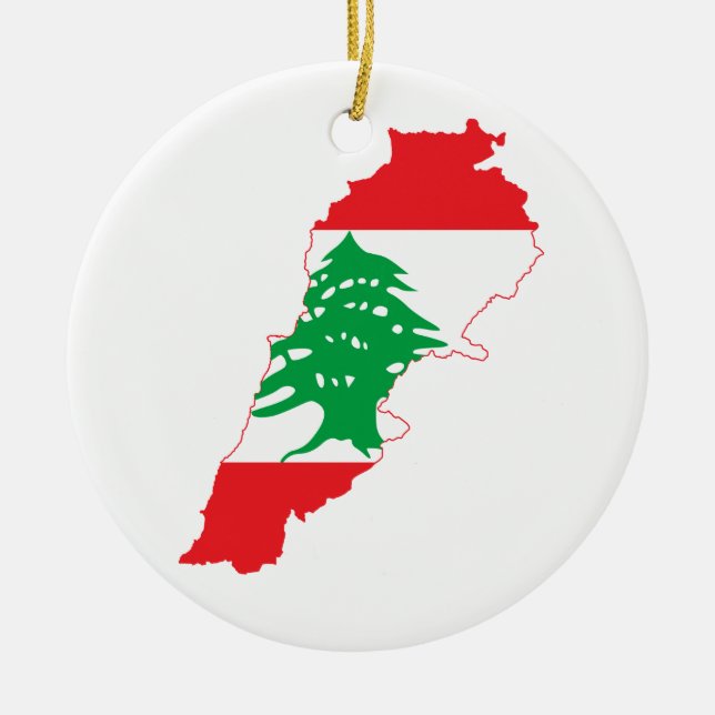 Lebanon Flag Map Ceramic Tree Decoration (Front)