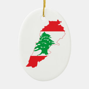 Lebanon Flag Map Ceramic Tree Decoration
