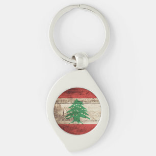Lebanon Flag on Old Wood Grain Key Ring