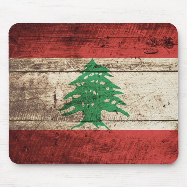 Lebanon Flag on Old Wood Grain Mouse Mat (Front)