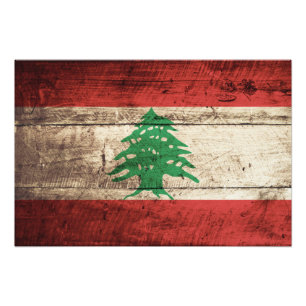 Lebanon Flag on Old Wood Grain Photo Print