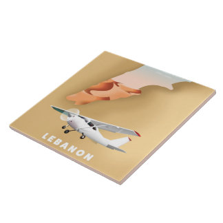 Lebanon illustrated map travel poster tile