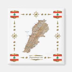 Lebanon Map + Flags Magnet