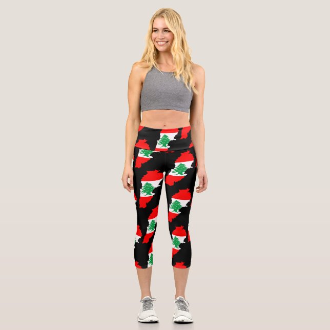 Lebanon Map with Flag Capri Leggings (Front)