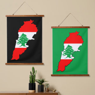 Lebanon Map with Flag Hanging Tapestry