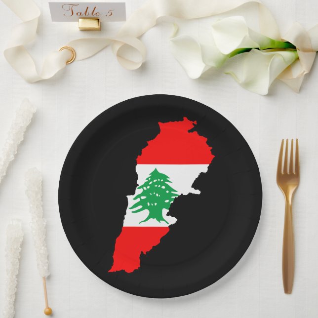 Lebanon Map with Flag Paper Plate (Wedding)