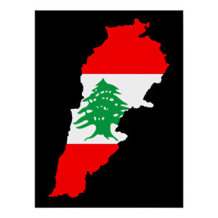 Lebanon Map with Flag Poster