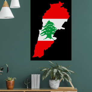 Lebanon Map with Flag Poster