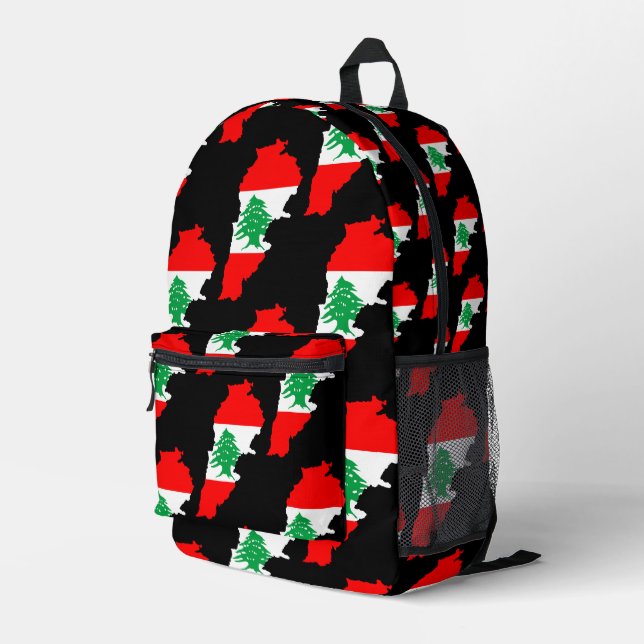 Lebanon Map with Flag Printed Backpack (Back Corner Right)