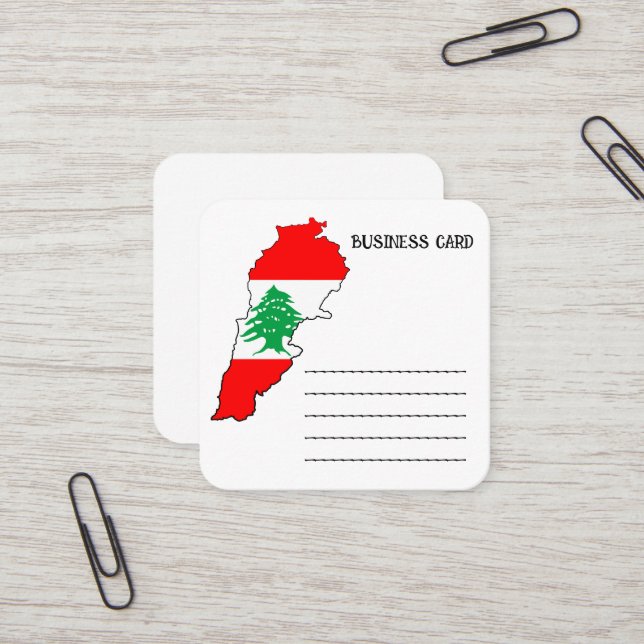 Lebanon Map with Flag Square Business Card (Front/Back In Situ)