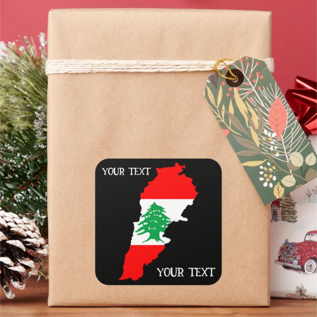 Lebanon Map with Flag Square Sticker (Holiday)