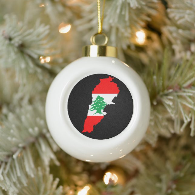 Lebanon Map with Flag Stone Magnet Ceramic Ball Christmas Ornament (Tree)