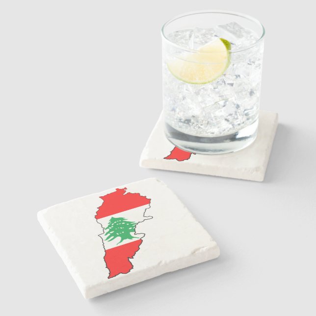 Lebanon Map with Flag Stone Magnet Coaster (Side)