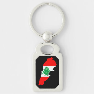 Lebanon Map with Flag Stone Magnet Key Ring