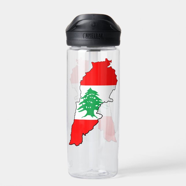 Lebanon Map with Flag Water Bottle (Back)