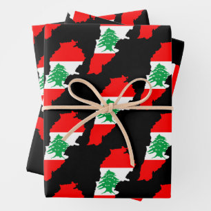 Lebanon Map with Flag Wrapping Paper Sheet