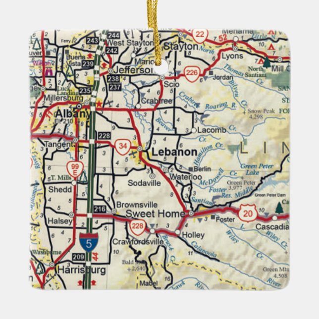 Lebanon Oregon Map Ceramic Ornament (Front)