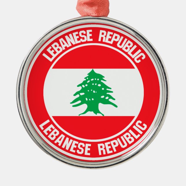 Lebanon Round Emblem Metal Tree Decoration (Front)