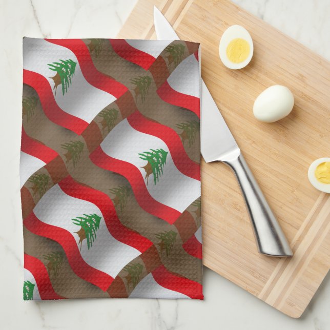 Lebanon Waving Flag Tea Towel (Quarter Fold)