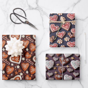 Lebkuchen, German Hearts Christmas Gingerbread Wrapping Paper Sheet