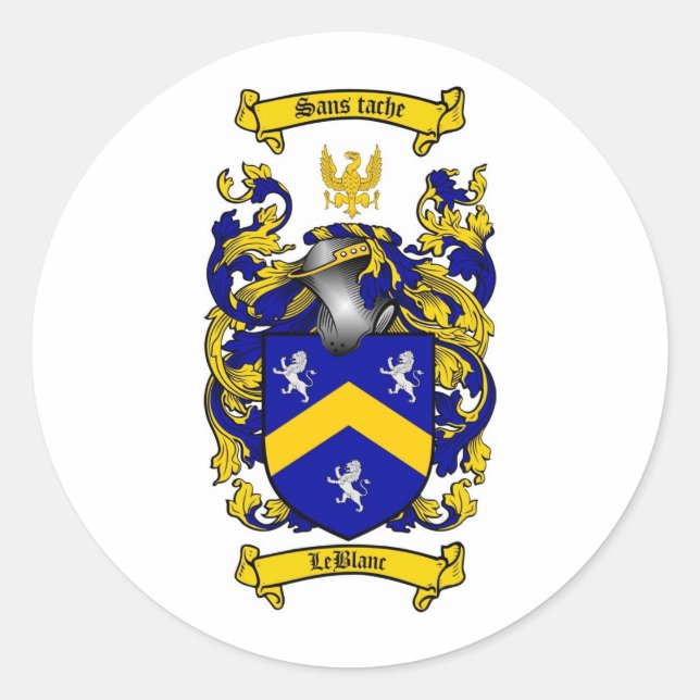 LEBLANC FAMILY CREST -  LEBLANC COAT OF ARMS CLASSIC ROUND STICKER (Front)