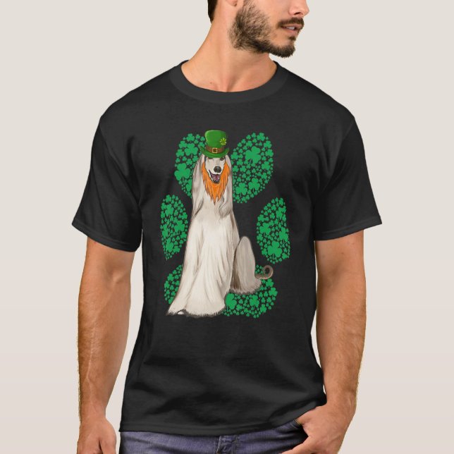 Lebrel Afghan Paw St Patrick s Day Shamrock T-Shirt (Front)