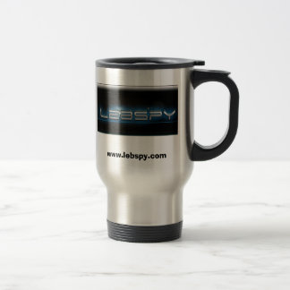 lebspylogoblue, www.lebspy.com travel mug