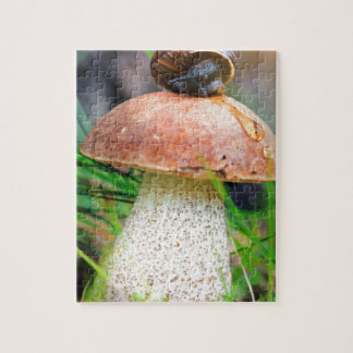 Leccinum on grass with snail jigsaw puzzle