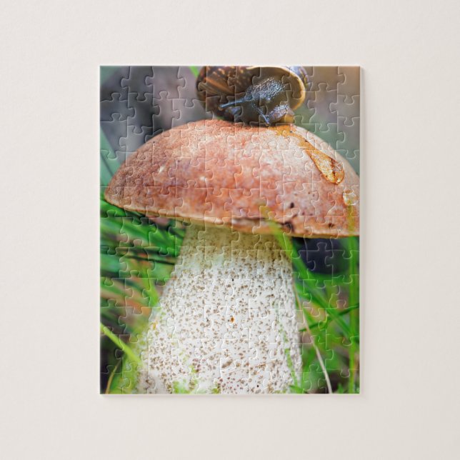 Leccinum on grass with snail jigsaw puzzle (Vertical)