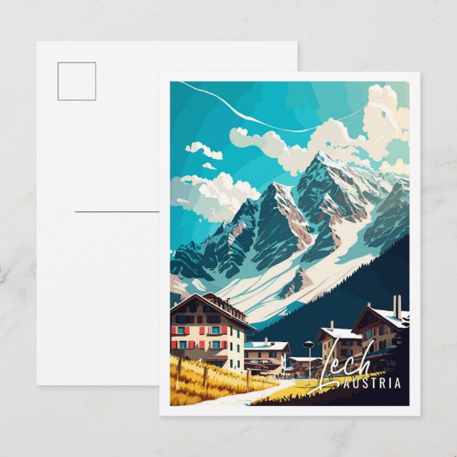Lech Austria Art vintage travel illustration Postcard (Front/Back)