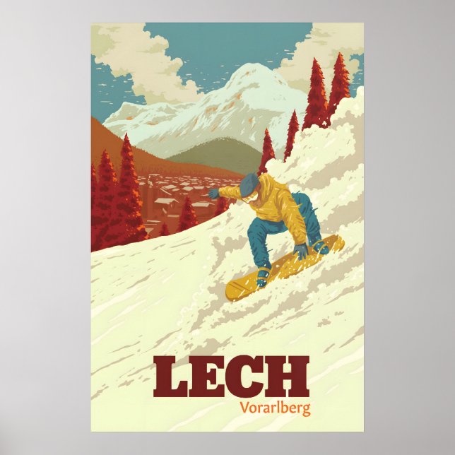 Lech Snowboarding Travel Poster (Front)