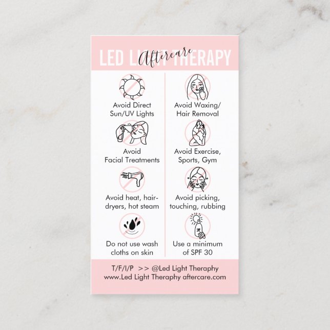 Led Light Therapy Aftercare Guides Business Card (Back)
