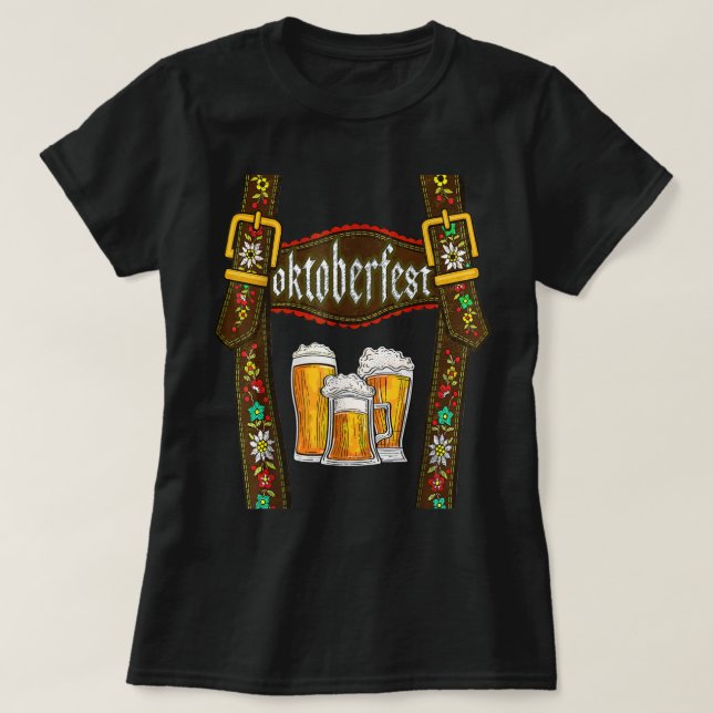 Lederhosen Suspenders Oktoberfest Bavarian Munich  T-Shirt (Design Front)