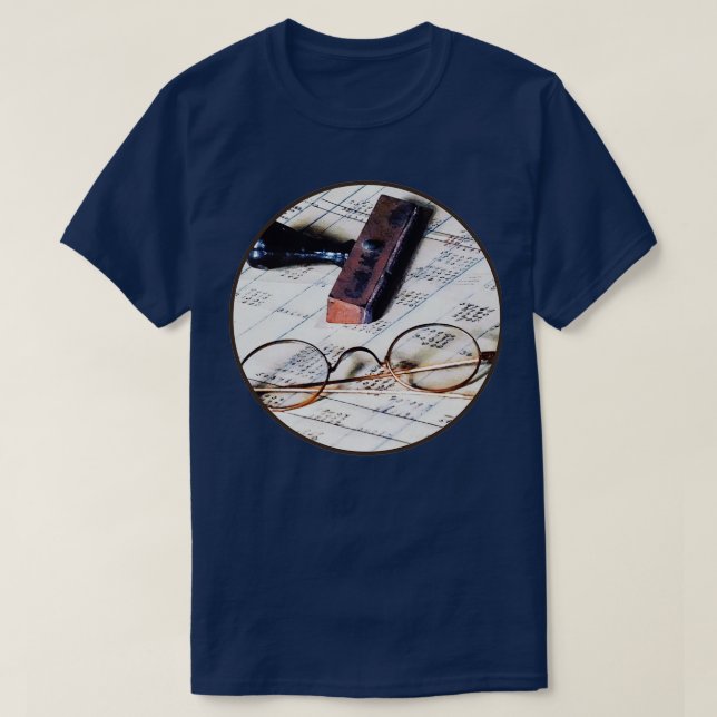 Ledger With Eyeglasses and Rubber Stamp 2 T-Shirt (Design Front)