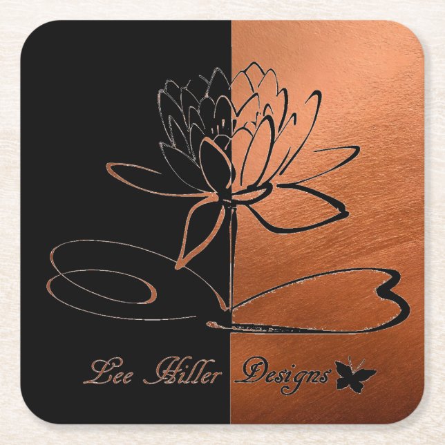Lee Hiller Designs Accents Black Copper Square Paper Coaster (Front)