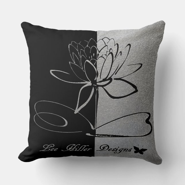Lee Hiller Designs Logo Accents Black & Stainless Cushion (Front)