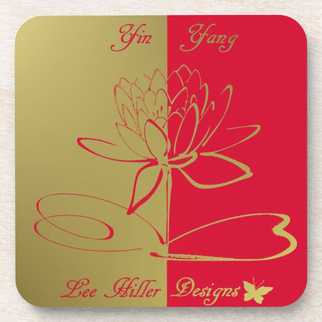 Lee Hiller Designs Logo Accents Gold Red Coaster (Front)