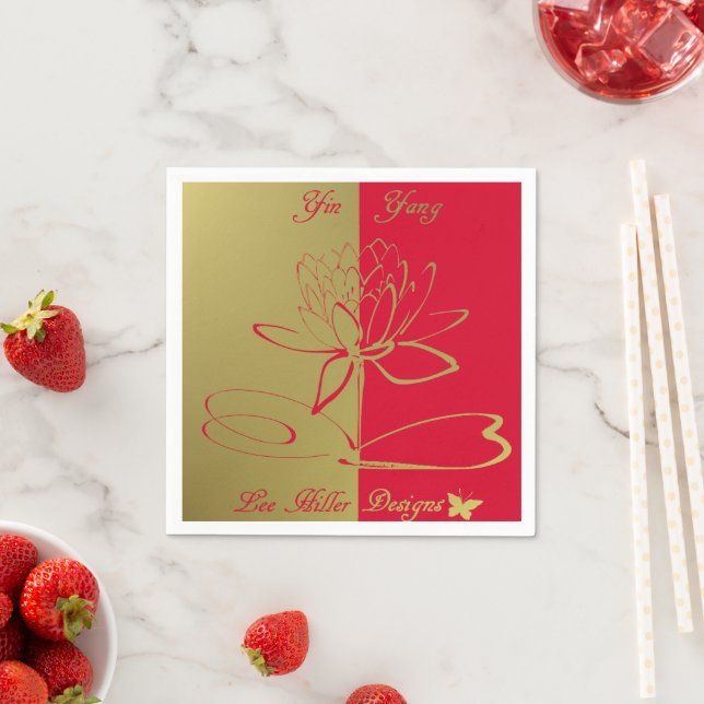 Lee Hiller Designs Logo Accents Gold Red Napkin (Insitu)