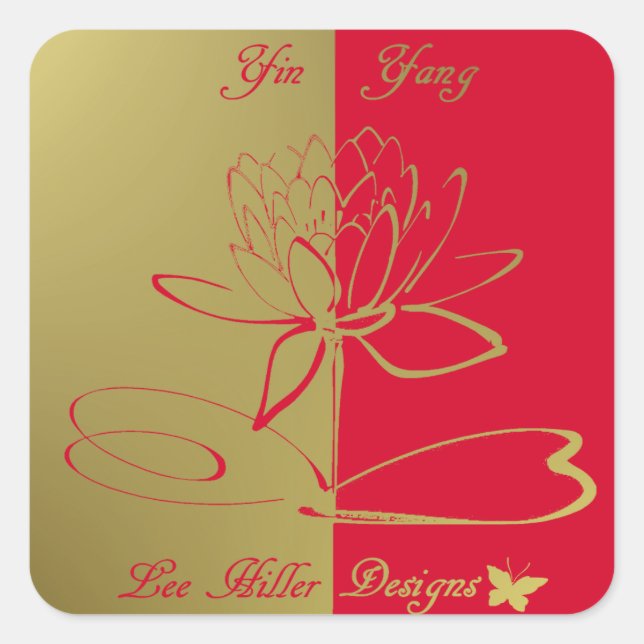 Lee Hiller Designs Logo Accents Gold Red Square Sticker (Front)