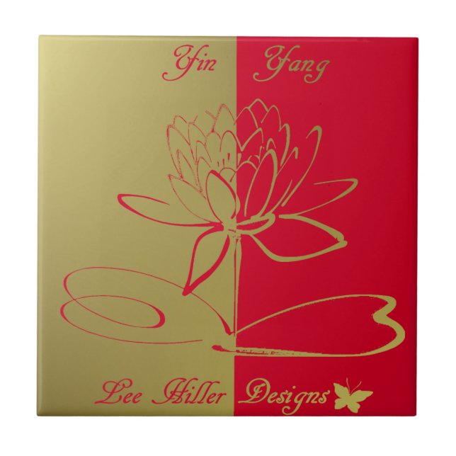 Lee Hiller Designs Logo Accents Gold Red Tile (Front)