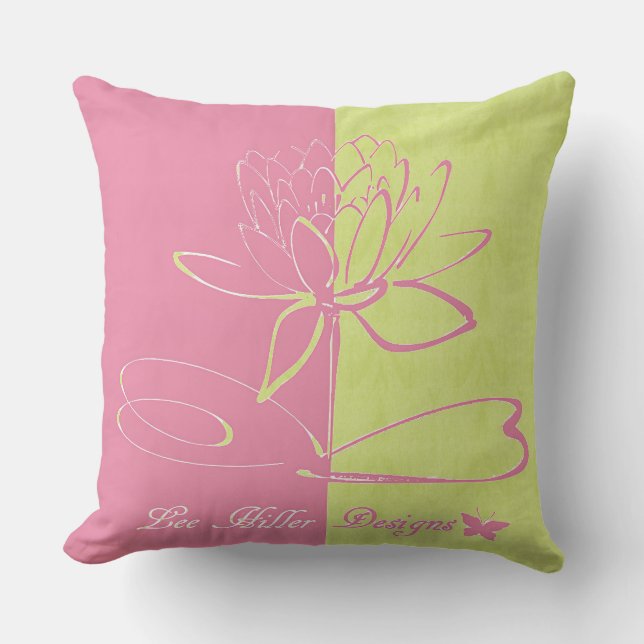Lee Hiller Designs Logo Accents Pink Green  Cushion (Front)