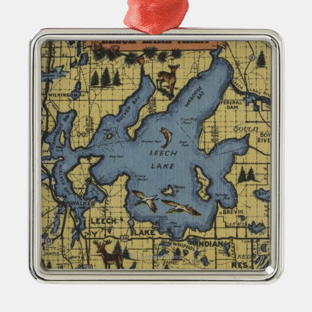 Leech Lake Area, Minnesota - Large Letter Scenes Metal Tree Decoration (Front)