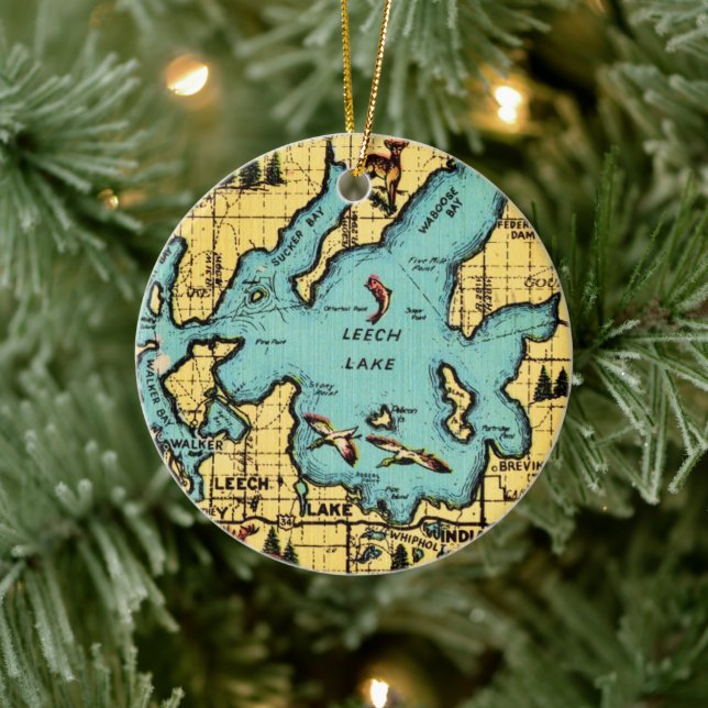 Leech Lake Minnesota Map  Ceramic Tree Decoration (Tree)