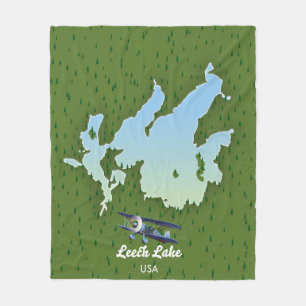 Leech lake Travel map Fleece Blanket