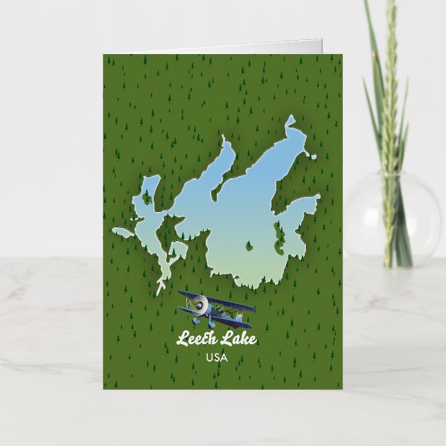 Leech lake Travel map Foil Greeting Card (Front)