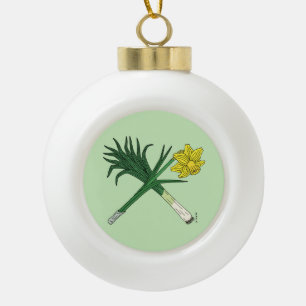 Leek and Daffodil Crossed Ceramic Ball Christmas Ornament