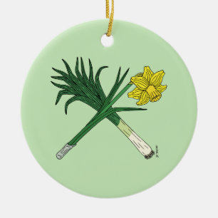 Leek and Daffodil Crossed Ceramic Tree Decoration